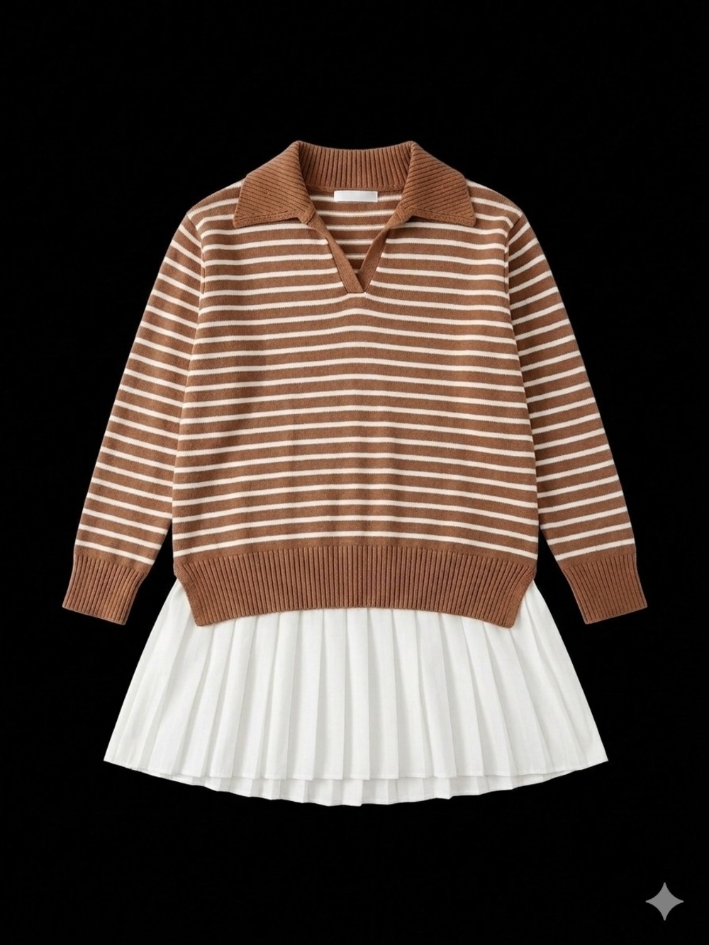 English Factory Brown & White Striped Long Sleeve Polo Sweater Dress